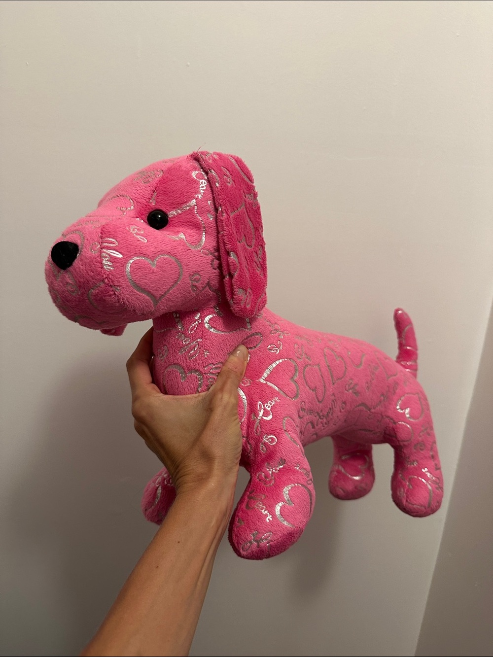 Pink Heart-Pattern Plush Dog Accent Pillow by